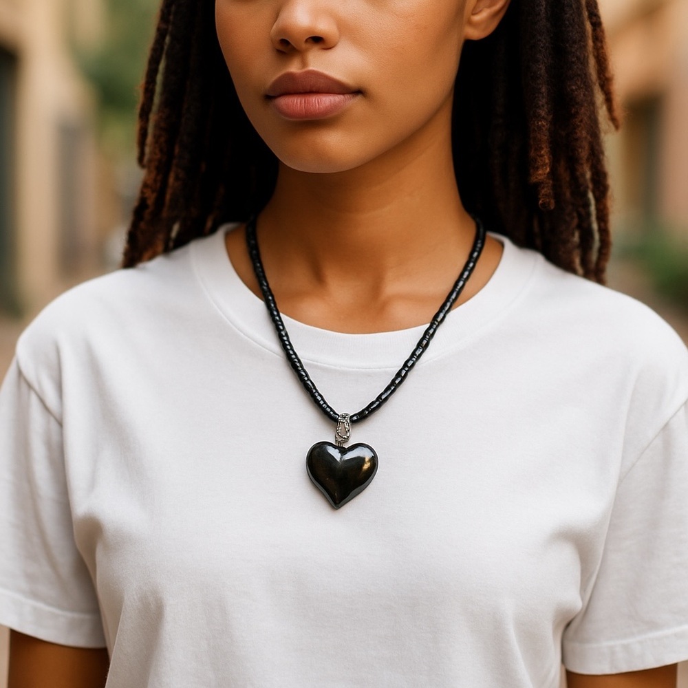 Black Hematite Heart Pendant Necklace